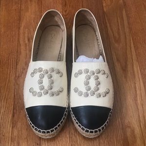 Chanel Camellia Studded CC Lambskin Espadrilles